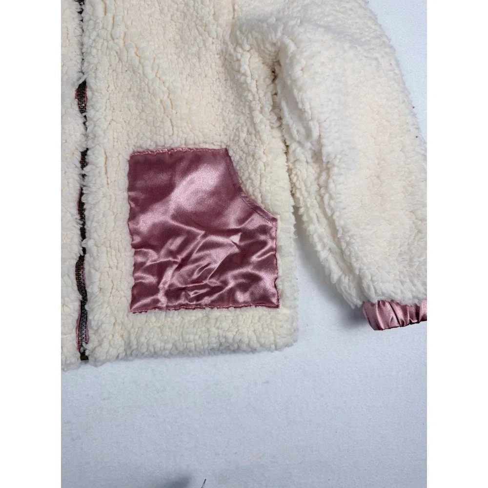 Derek Heart Kids Cream Sherpa Fleece Full Zip Jacket Metallic Pink Trim Size 8